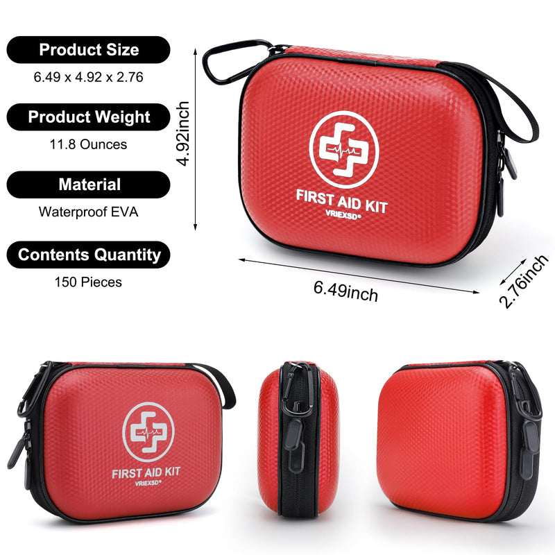 [Australia] - Mini First Aid Kit - 150 Piece Small Waterproof Hard Shell Medical Kit for Home, Car, Travel, Camping, Truck, Hiking, Sports, Office, Vehicle & Outdoor Emergencies- Small First Aid Medical Kit (Red) Red 