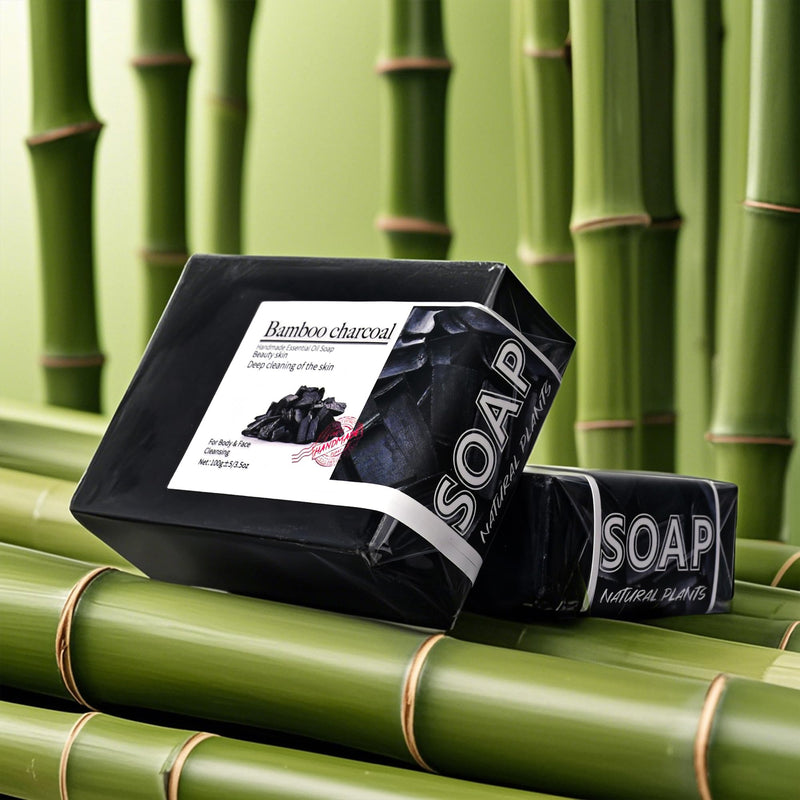 Bamboo Charcoal Handmade Soap Bar for Face Body, Gentle Soap Long Lasting Cleansing & Moisturizing with Bamboo Charcoal Powder, Olive Oil, Vitamin E, Sodium Hyaluronate, Skincare Gift, 3.5oz