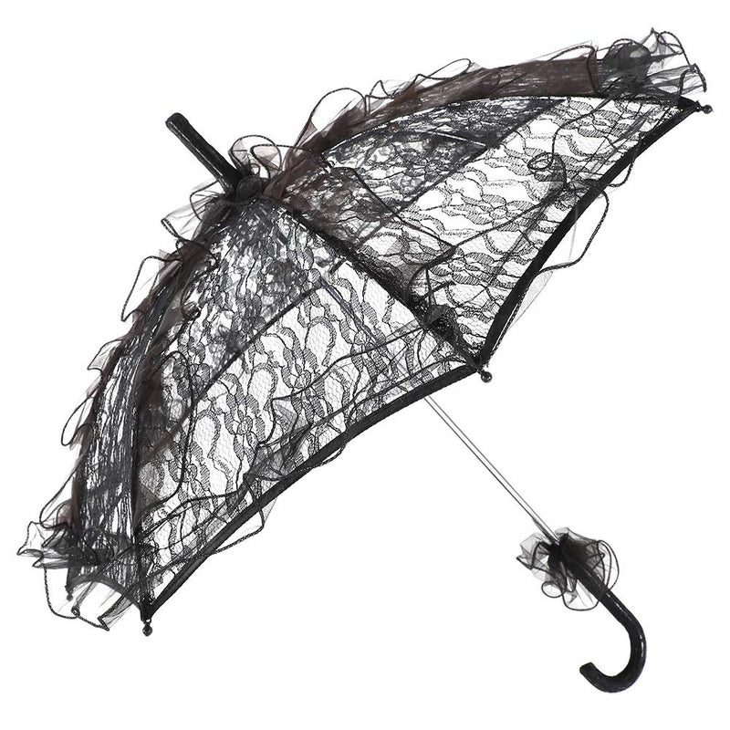 Fdit Bridal Lace Cotton Umbrella Parasol Costume for Wedding Parties Dancing Photography Prop(Black)
