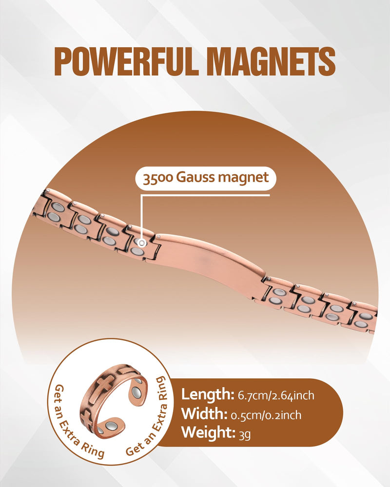 [Australia] - Jecanori 2X Copper Magnetic Bracelet for Men,Ultra Strength Cross Bracelet With Ring Include Adjustable Link, Jewelry Gift 