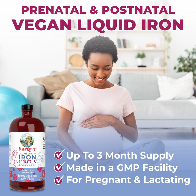 [Australia] - MaryRuth Organics | Liquid Iron Supplement Prenatal & Postnatal for Pregnant & Lactating | Iron Deficiency | Immune Support | Sugar/Gluten Free | Vegan | Non-GMO | 15.22 Fl Oz Vegan Natural Berry 15.22 Fl Oz (Pack of 1) 