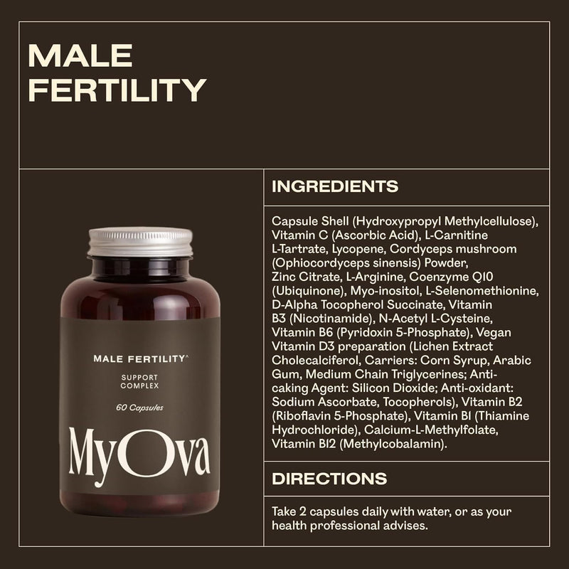 MyOva Male Fertility Supplements - Enhances Sperm Quality, Count & Hormonal Balance - Supports Conception for Men - Includes Zinc, Selenium, Vitamins C, D, E - 60 Capsules 1 count (Pack of 60)