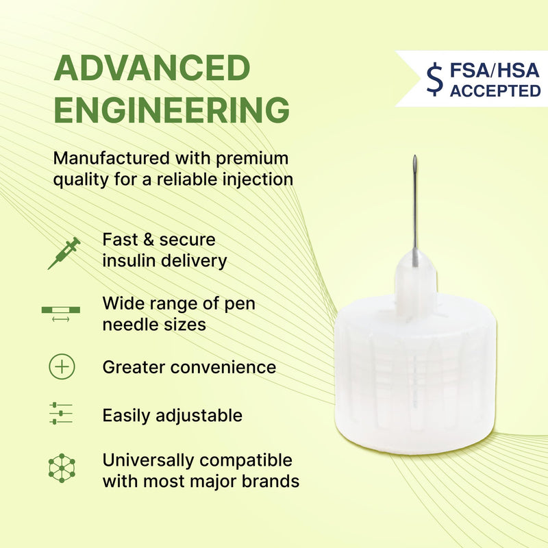 [Australia] - Droplet Pen Needles, 32G 4mm, Diabetic Needles for Insulin Injections, 100ct Box, Compatible with Most Pen Injectors 32G x 4mm 