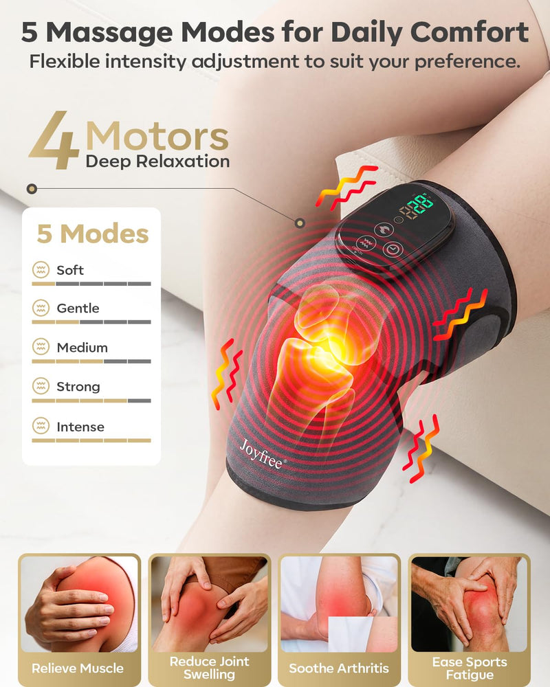 Knee Massager with 5 Heat and 5 Vibration Cordless Knee Heating Pad | Heating pad for knee 1-Pack portable heated knee massager brace with extension strap for elbow, shoulder, gift for women men 01 Grey