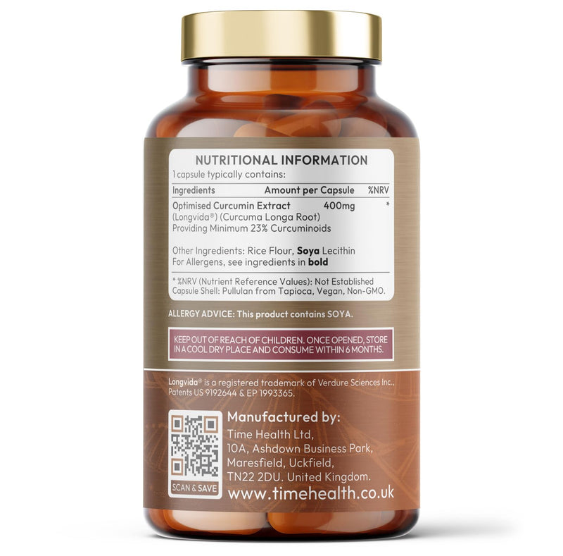 Longvida Curcumin - Clinically Studied - 285XAUC Increased Bioavailability - Vegan - Pullulan - UK Made - GMP Standards - Zero Additives 120 count (Pack of 1)