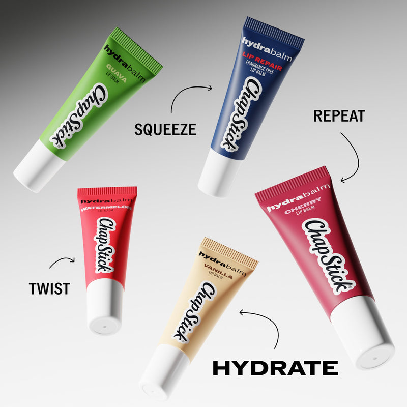 ChapStick HydraBalm Lip Balm Tubes, Fragrance-Free with Vitamin E and Shea Butter, 24 Hr Moisture, Hydrating for Severely Dry, Chapped Lips, 4-Count Pack, 0.35 oz Each