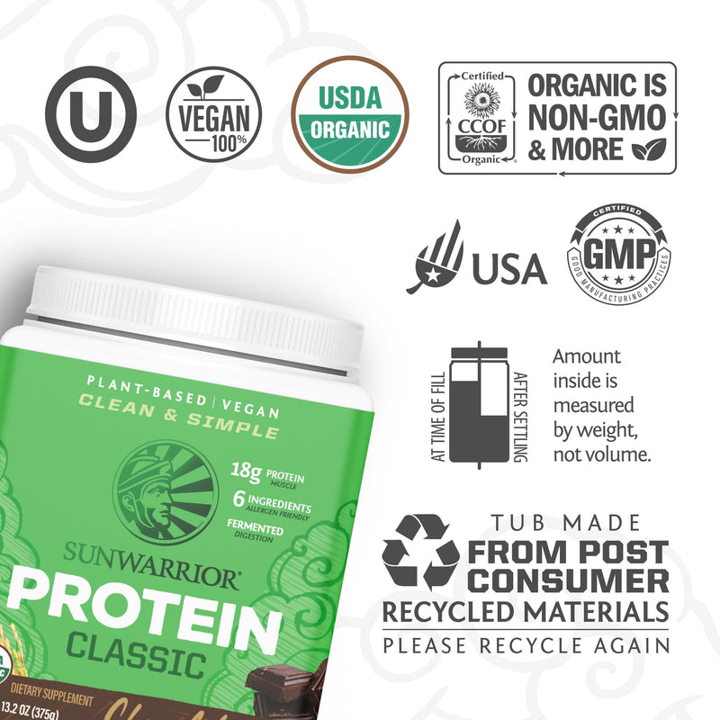 [Australia] - Brown Rice Protein Powder with Bcaa & Amino Acids Raw Rice Protein Shake Gluten Free Low Carb Dairy Free | Plant Based Classic Sprouted Brown Rice Protein Powder Chocolate 375g by Sunwarrior 