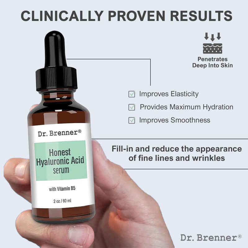 2 oz. Hyaluronic Acid Serum For Skin, Made with 100% Pure Hyaluronic Acid, Plumping, Anti-Aging, Hydrating, Moisturizing HA Serum With Vitamin B5 by Dr. Brenner (2 oz) 2 oz