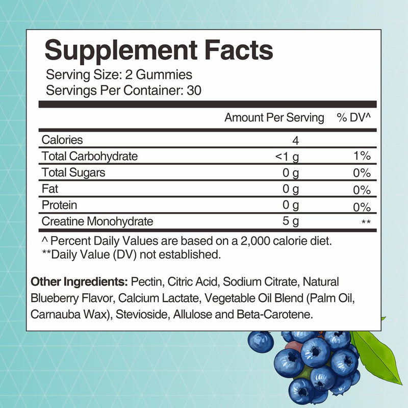 CREATINE 5000mg Gummies/Gummy Blueberry 60 count (Pack of 1)