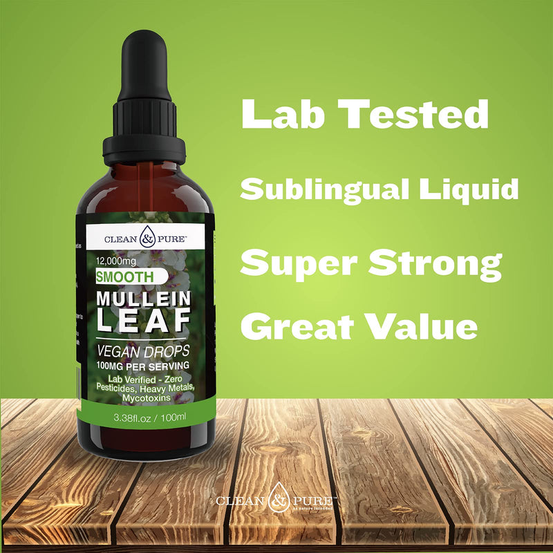 Clean & Pure Mullein Leaf Extract Liquid Drops 100ml | Lab Tested for Mycotoxins & Heavy Metals