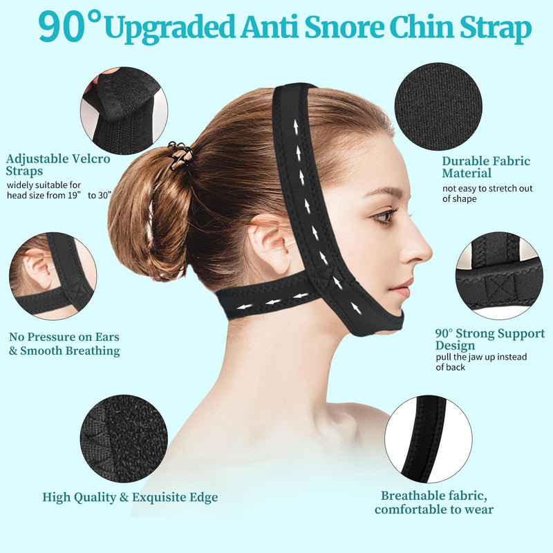 [Australia] - Anti Snoring Chin Strap for Sleeping, 2 Pack Adjustable Jaw Support Strap to Keep Mouth Closed, Soft Snoring Solution for Men Women, Stops Snoring Dry Mouth, Comfort Fit Nighttime Sleeping Aid Black+blue L 