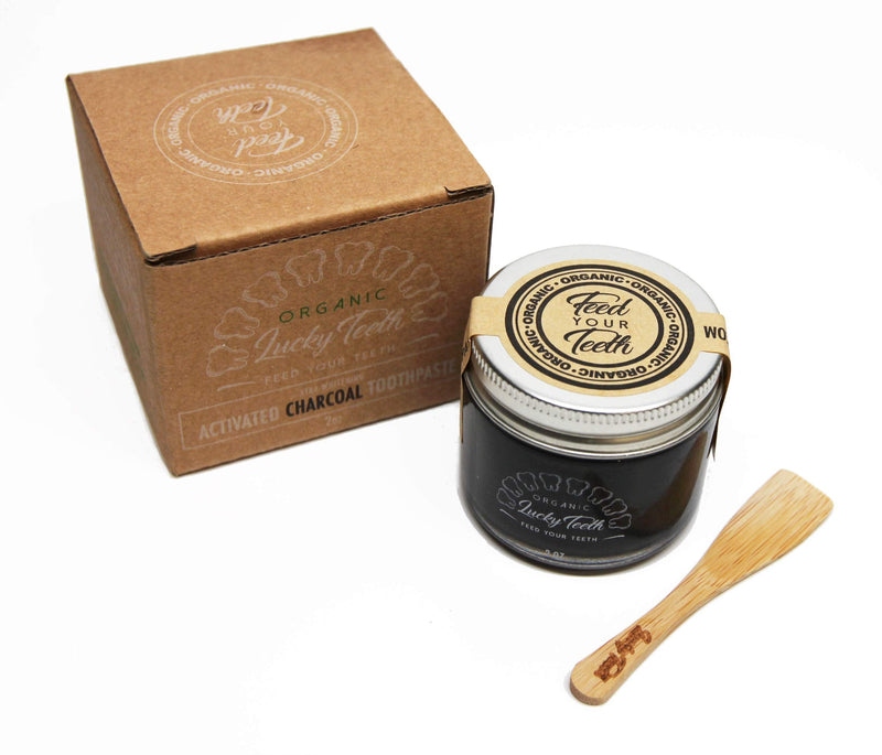 Zero Waste Glass jar Charcoal Toothpaste Xtra Whitening Toothpaste - by Lucky Teeth - All Natural, Organic, Remineralizing and Fortifying (2 oz Glass) 1 Count (Pack of 1)