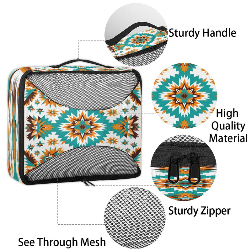 Packing Cubes for Travel Accessories with Double Zipper and Mesh Top 4 Piece Waterproof Western Boho Aztec Suitcase Luggage Organizer Bags for Clothes Shoes Cosmetics