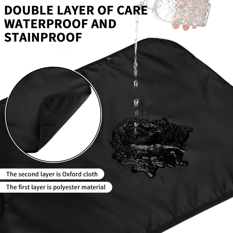 [Australia] - Double Layer Stretchable Adult Bibs with Crumb Catcher Waterproof Washable Dining Clothing Protector Adult Bibs Black Pure Style 