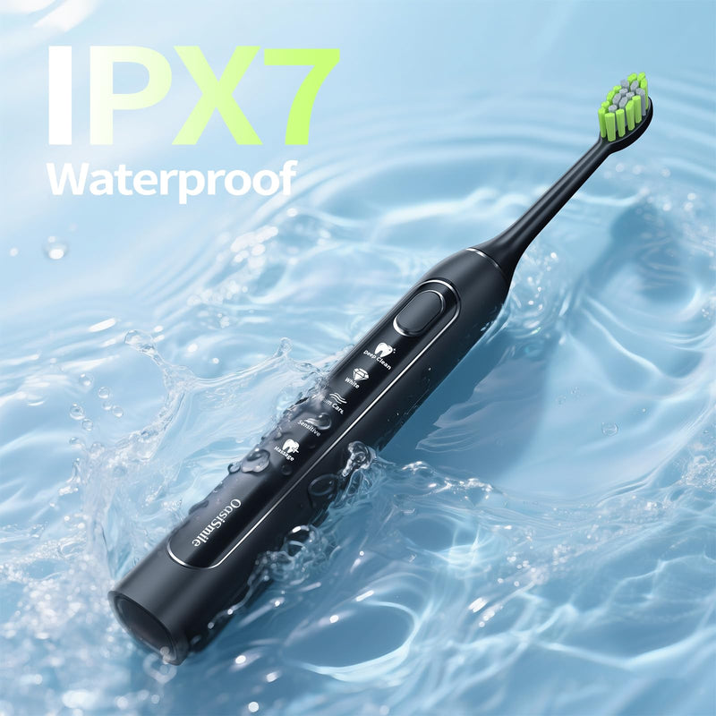 Sonic Electric Toothbrush for Adults: Deep Cleaning for Travel & Sensitive Teeth – Rechargeable Toothbrush with 6 Brush Heads, 42000 VPM, 5 Modes, 100 Days Battery Life for for Home Family Black