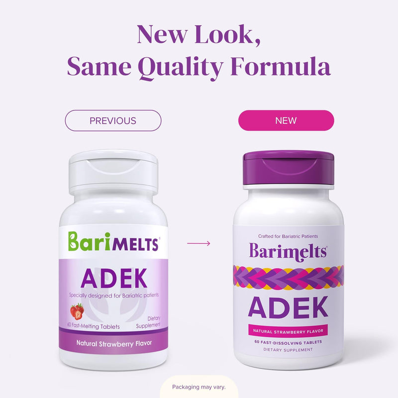 Barimelts ADEK - 60 Fast-Dissolving Tablets (2-Month Supply) - Sugar-Free Bariatric Vitamins for Women Including Vitamin A, Vitamin D, Vitamin E & Vitamin K, Natural Strawberry Flavor 60 Count (Pack of 1)