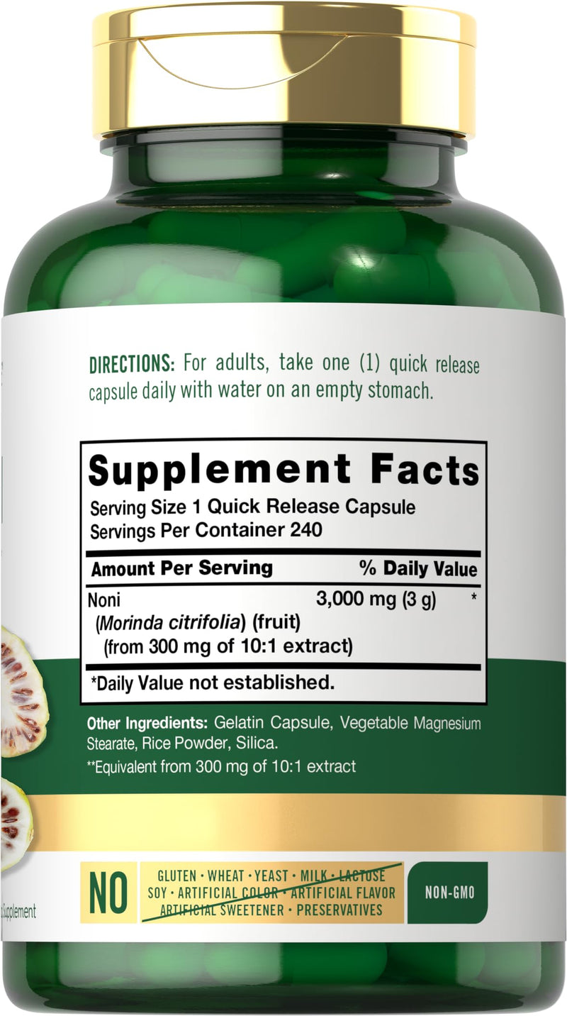 Carlyle Noni Fruit Capsules 3000mg | 240 Count | Non-GMO, Gluten Free | Traditional Herb Supplement