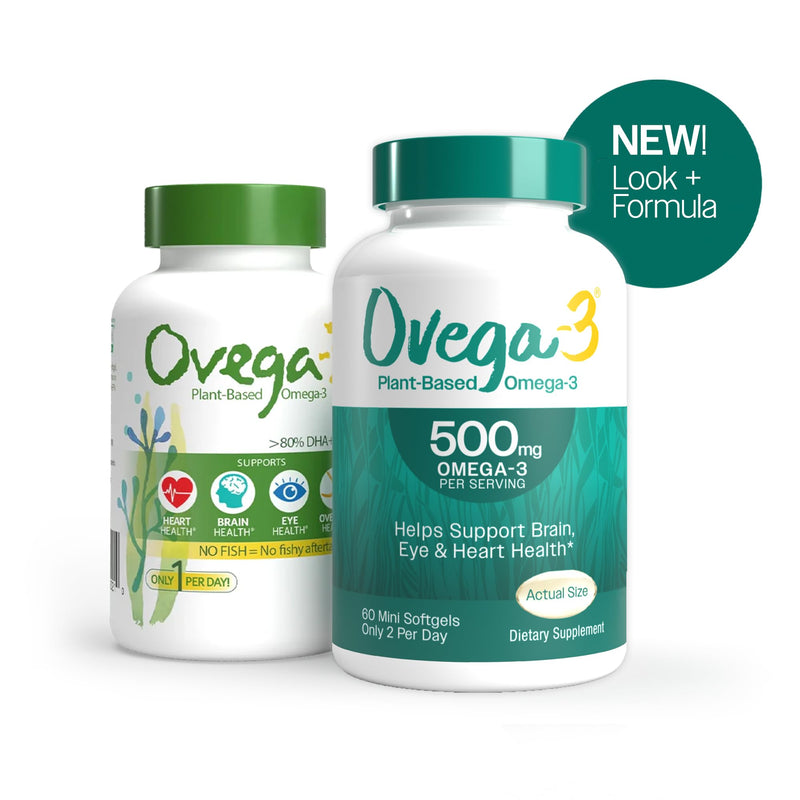 [Australia] - OVEGA-3 Plant-Based Omega-3 from Algal Oil Daily Supplement, 500mg, Supports Brain, Eye & Heart Health, Two mini softgels per Day, 60 Count 60 Count (Pack of 1) 