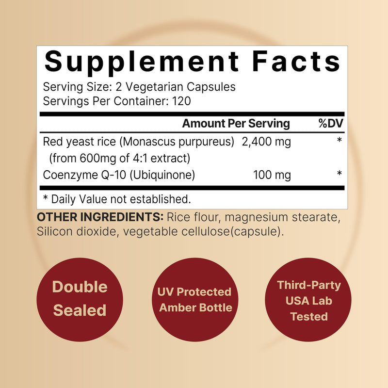 [Australia] - NatureBell Red Yeast Rice 2,400mg with CoQ10 100mg | 240 Veggie Capsules (1,200mg Per Capsule) – Max Strength Herbal Supplement – Antioxidant Support for Energy & Heart Health – Non-GMO 