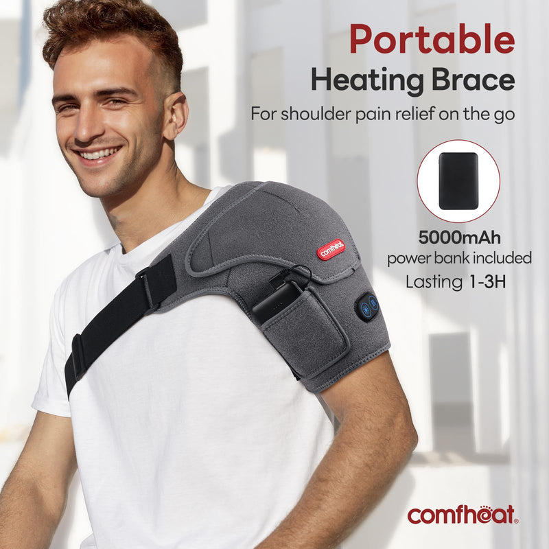 Cordless Shoulder Heating Pad with Massager, Heated Shoulder Brace | Rotator Cuff Frozen Shoulder Pain Relief Heat Wrap, 5000mAh Battery Powered 1-3H Hot Compress for Men & Women Heating & Vibration Massage
