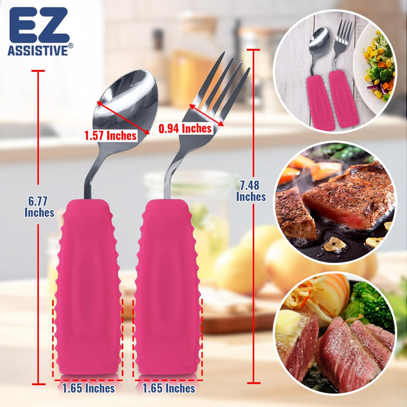 [Australia] - Adaptive Weighted Utensils Set – Spoon and Fork for Hand Tremors, Parkinson’s, Elderly, and Arthritis – Adaptive Eating Utensils for Weak Grip and Limited Mobility Left Hand - 1 Set DeepPink Spoon and Fork 