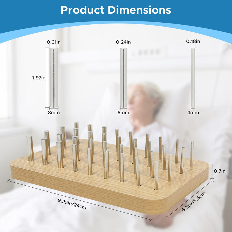 [Australia] - 36-Hole Wooden Pegboard for Occupational Therapy, Hand Therapy Peg Board with 3 Sizes of Round Iron Pegs to Improve Finger Dexterity, Fine Motor Coordination & Sensory Rehabilitation 