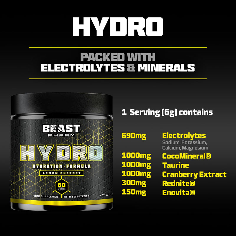 Beast Hydro Electrolytes Powder 60 Servings Keto Electrolyte Drinks for Hydration - Sugar Free with Potassium, Magnesium & More - 360g Beastberry