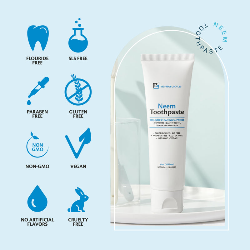 [Australia] - Fluoride-Free Neem Toothpaste with Mint for Adults & Kids with Sensitivity | Vegan, Gluten & SLS Free Herbal Formula for Sensitive Teeth, Healthy Gums and Fresh Breath, 4.23 oz (120g) Pack of 3 by M3 Neem 3 Pack 4.23 Ounce (Pack of 3) 