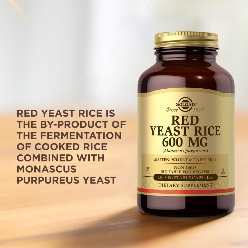 [Australia] - SOLGAR Red Yeast Rice 600 mg - 120 Vegetable Capsules - Non-GMO, Vegan, Gluten & Dairy Free, Kosher - 60 Servings 