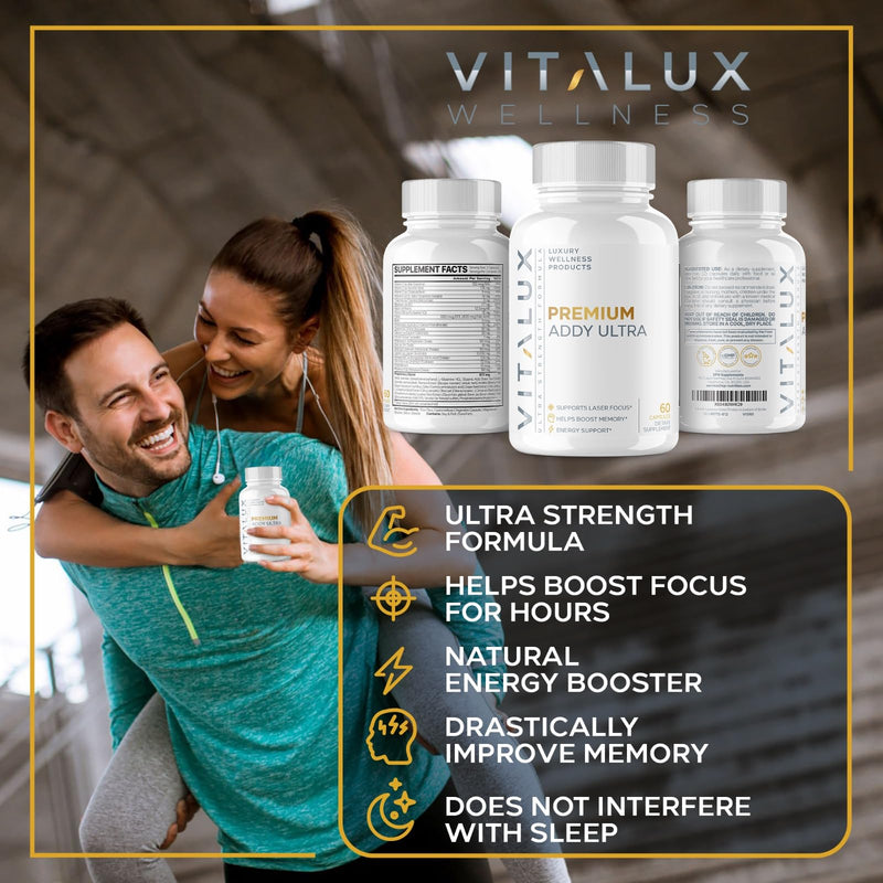 VITALUX || ADDY ULTRA #1 New Adderall Substitute Pills for Enhanced Focus, Boosted Memory & Natural Energy | 38+ Ultra Strength Ingredients & Science Backed | 3rd Party Tested & USA Made - 60 Capsules