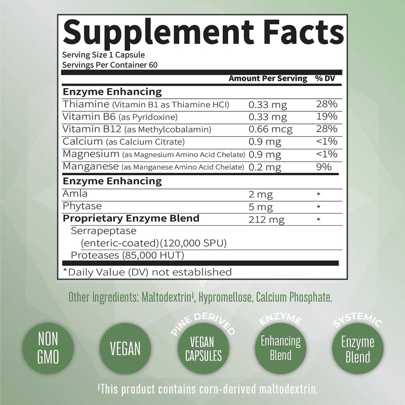 MaryRuth's Serrapeptase Enzymes Capsules, 60 Count, Vegan