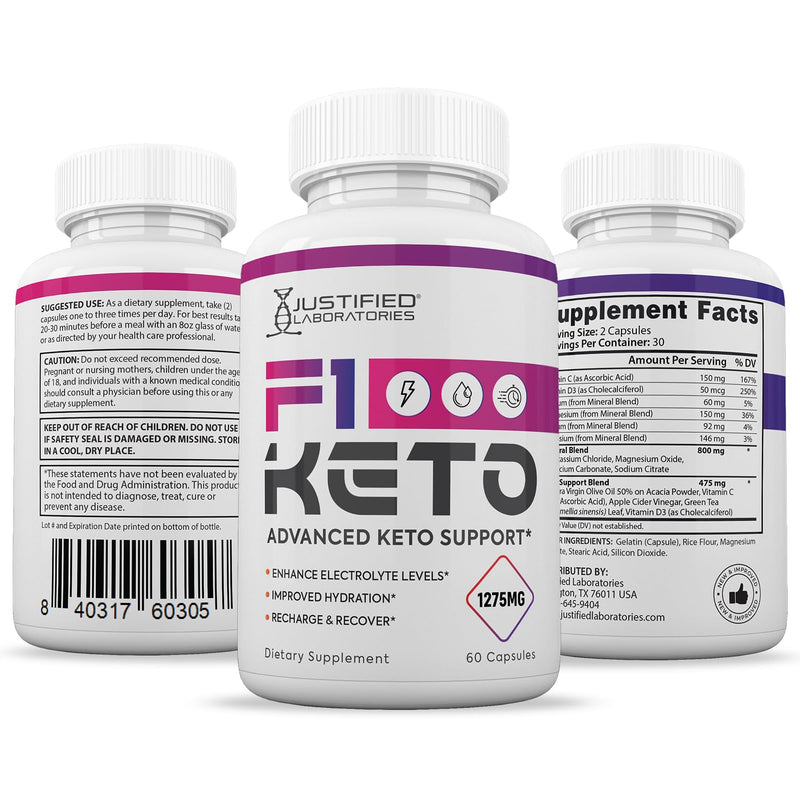 [Australia] - F1 Keto Pills 1275MG New & Improved Formula Contains Apple Cider Vinegar Extra Virgin Olive Oil Powder Green Tea Leaf 60 Capsules 