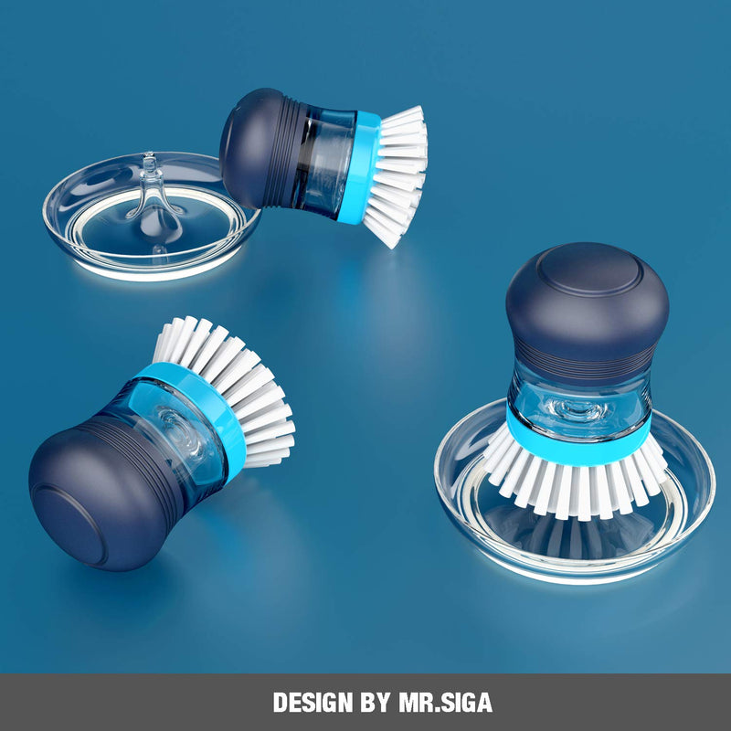 [Australia] - MR.SIGA Soap Dispensing Palm Brush Storage Set, Kitchen Brush with Holder for Pot Pan Sink Cleaning, 1 Set Navy 