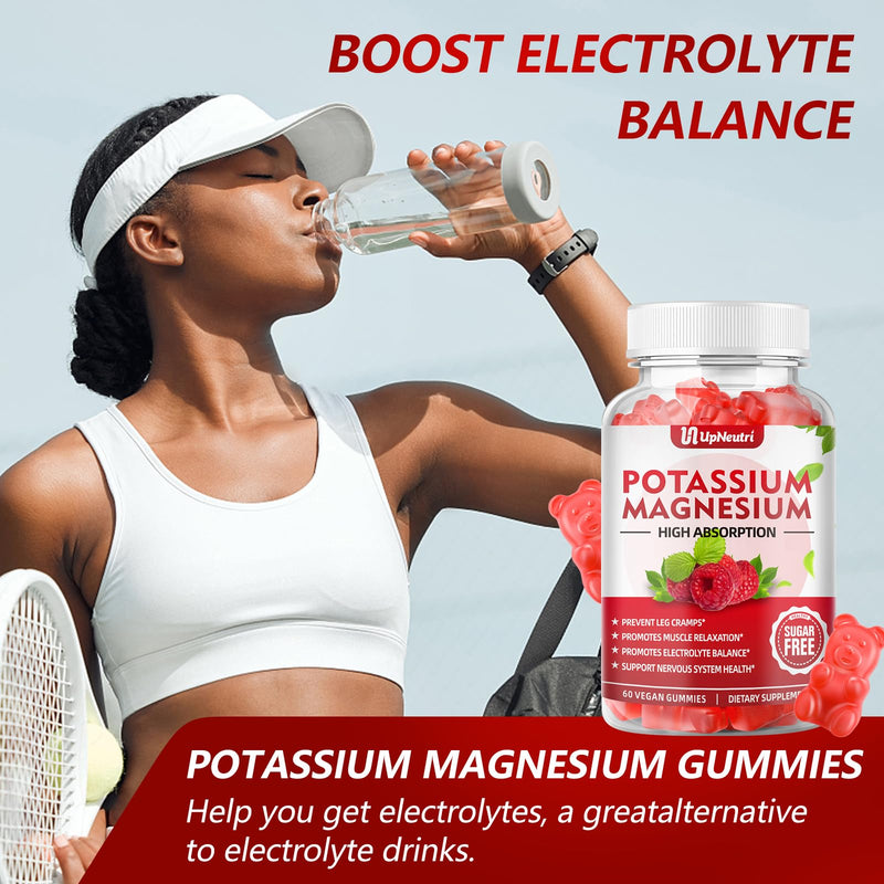 [Australia] - Potassium Magnesium Supplement Gummies for Adults Kids, Sugar-Free Potassium Gummies Supports Leg Cramps & Muscle & Immune Health, High Absorption Magnesium Gummies Raspberry Flavor 120 Cts 60 Count (Pack of 2) 