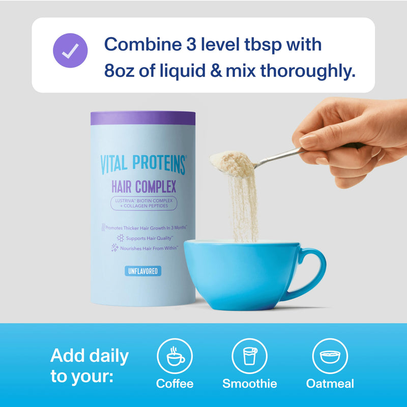 Vital Proteins Collagen Peptides + Biotin, Unflavored, 11.4oz | 10,000mcg Biotin, Supports Thicker Fuller Hair, Clinically Studied Lustriva®, 20g Collagen Per Serving, 16 Servings 16 Servings (Pack of 1)