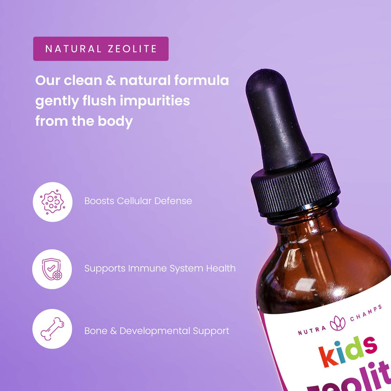 NutraChamps Zeolite Liquid Mineral Drops for Kids with Vitamins C, D3 & B12 - Immune Support Clinoptilolite Supplement for Daily Wellness Support – 60 mL, Berry Flavor