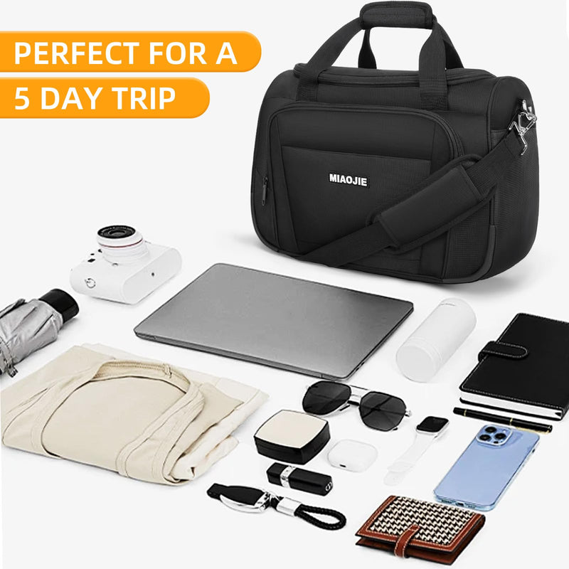 Underseat Carry On Luggage Bag, Lightweight Travel Tote Bag for Travel | Airline Approved Softside Small Personal Item Travel Bag, Bento Bag Overnight Weekender Duffle Bag for Men Women Black -16IN 16IN
