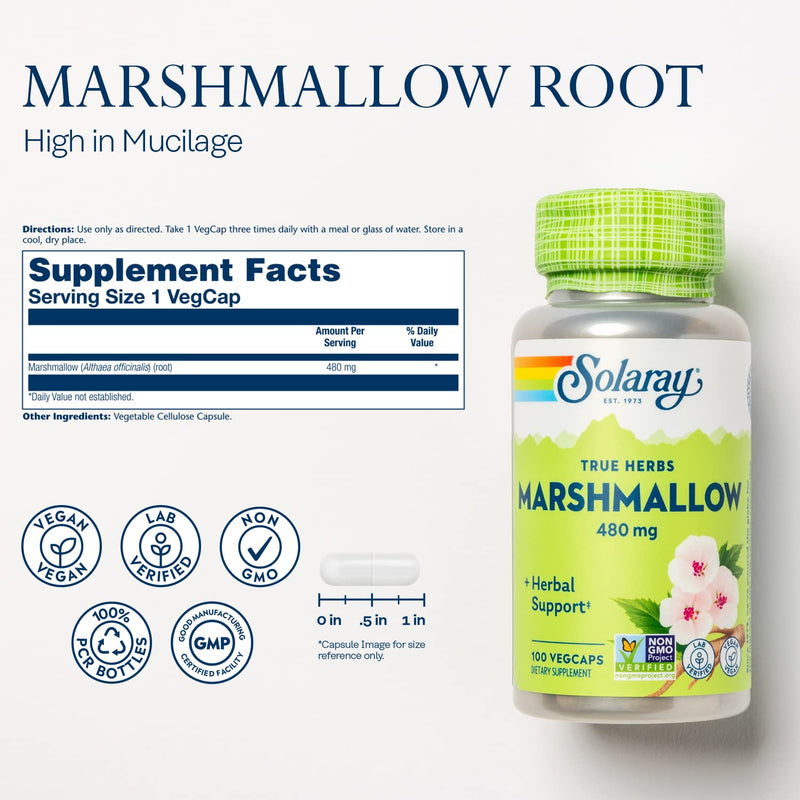 [Australia] - SOLARAY Marshmallow Root 480 mg Healthy Respiratory Function & Digestion Support Non-GMO & Vegan 100 VegCaps 100 Count (Pack of 1) 