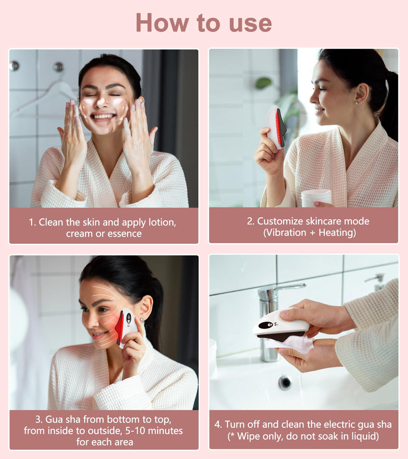 Gua Sha Facial Tool, Electric Black Obsidian Guasha Tool for Face, Chin, Neck, Body, Heated Vibrating Massage Gua Sha Stone for Face Sculpting Bright White