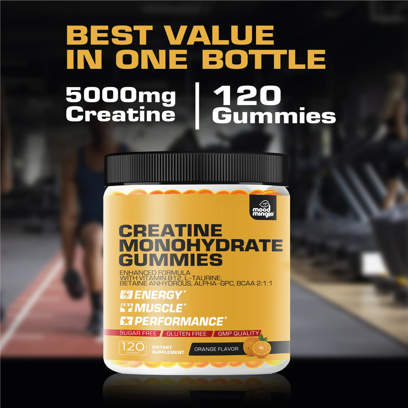 Creatine Monohydrate Gummies 5g for Men Women - Sugar Free Chewable Vegan Supplement - Enhanced Formula with Vitamin B12 L-Taurine Betaine Anhydrous Alpha-GPC BCAA 2:1:1