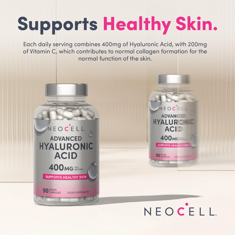 Hyaluronic Acid Supplement 400mg (500-700 KDA) | High Strength Vegan Formula with Vitamin C | for Women & Men | 90 Capsules | NeoCell