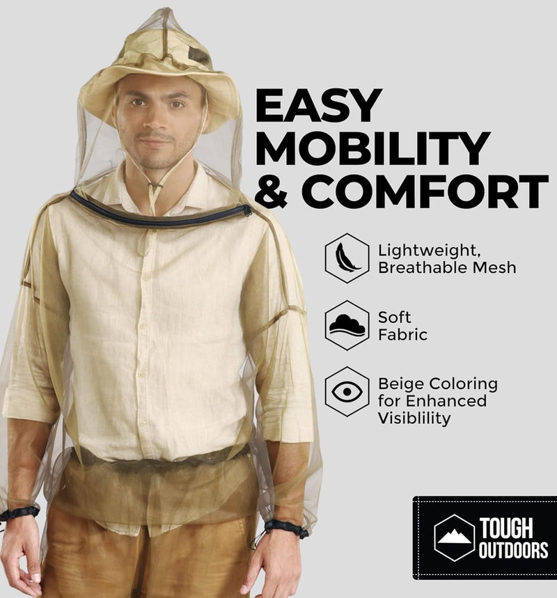 [Australia] - Mosquito Jacket - Bug Jacket with Hood for Men and Women - Mosquito Net for Gardening & Outdoor Protection from Bugs, Flies, Gnats, No-See-Ums & Midges Jacket Only Large - Extra Large 