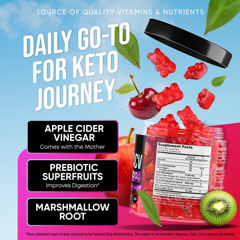 [Australia] - JOYLI Nutrition (2 Pack Advanced Keto ACV Gummies - Sugar Free Apple Cider Vinegar - Keto Supplements + Marshmallow Root - Alternative to Apple Cider Vinegar Capsules - 120 Gummies Cherry 60 Count (Pack of 2) 