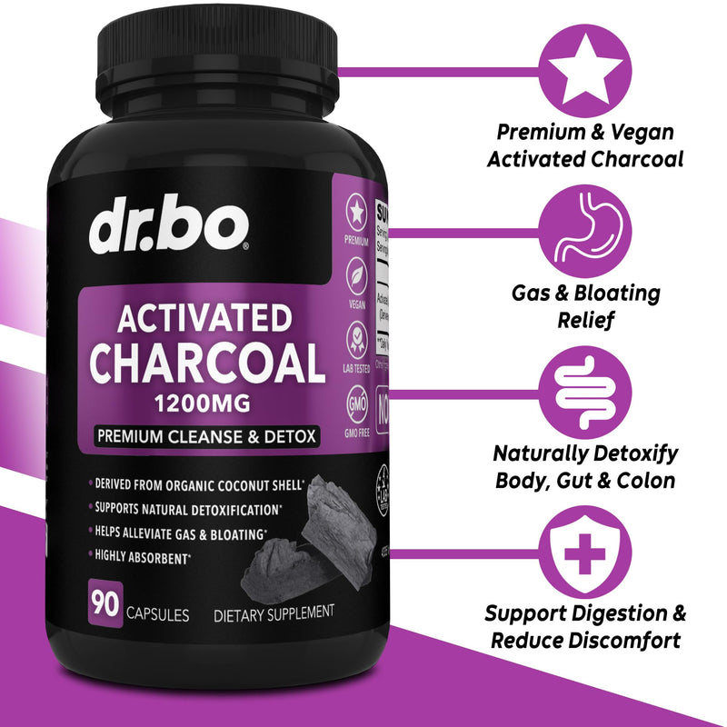 [Australia] - Activated Charcoal Capsules Cleanse Detox - 1200mg Organic Coconut Charcoal Pills for Stomach Gas and Bloating Relief for Men Women Kids - Active Charcoal Capsules Powder Binder Supplements for Gut 