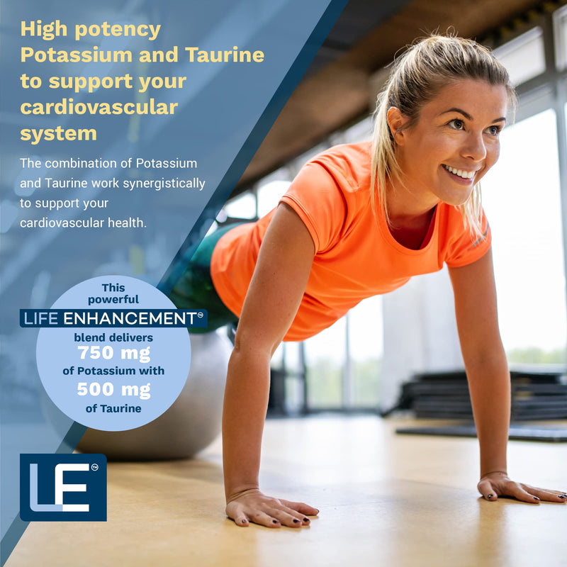 [Australia] - Life Enhancement Potassium Supplement Cardio Natural Potassium Supplement - 750 mg Potassium / 500 mg Taurine Per Serving- Daily Potassium Supplements - 120 Potassium Capsules (60 Servings) 