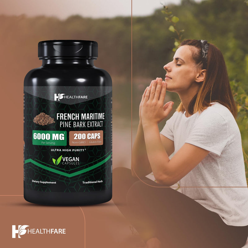 [Australia] - French Maritime Pine Bark Extract Organic | 6000 mg | 200 Capsules | Standardized to Contain 95% Proanthocyanidins | Non-GMO Gluten Free | Ultra High Purity Max Potency Extract Formula 