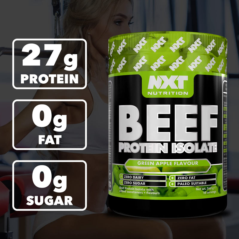 NXT Beef Protein Isolate 540g - High Protein Powder in Natural Amino Acids - Paleo, Keto Friendly - Dairy and Gluten Free | 540g (Green Apple)