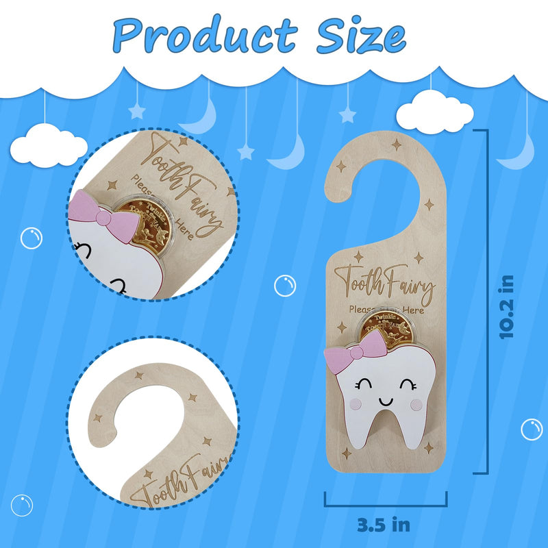 [Australia] - Tooth Fairy Door Hanger, Wooden Tooth Fairy Holder with Tooth Coins for Lost Tooth Kids Gifts - Pink 