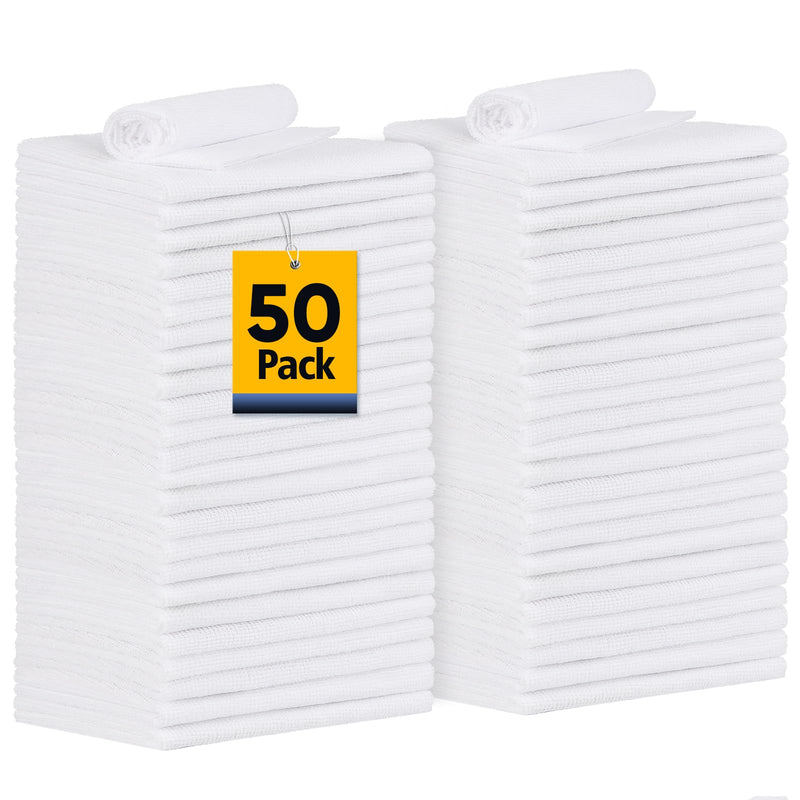 [Australia] - Shop Towels Rags, 50 Pack Reusable Shop Rags Bulk Microfiber Cleaning Cloth Lint Free Cleaning Towels for Car Kitchen Automotive Bar Mechanic Restaurant Garage, 11.5"x 11.5", White 50PK 