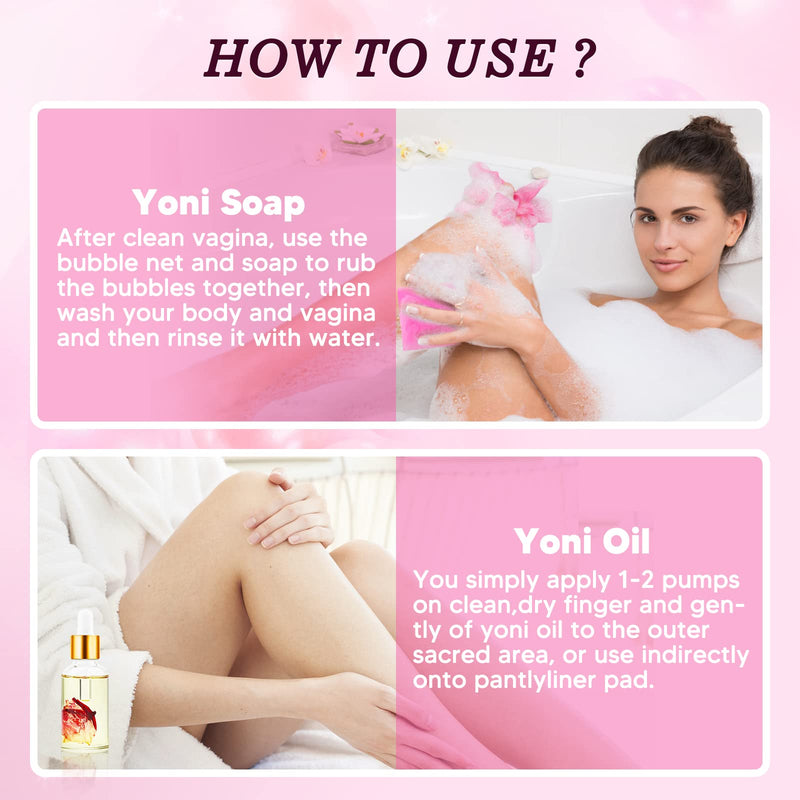 [Australia] - Feminine Wash & Yoni Oil & Yoni Soap Set for Women, Yoni Wash for Vaginal Ph Balance Remove Odor Moisturizing, 1 Fl.Oz Feminine Oil & 5.07 Fl.Oz Vaginal Wash 3.53 Oz Yoni Soap Bar Rose2 